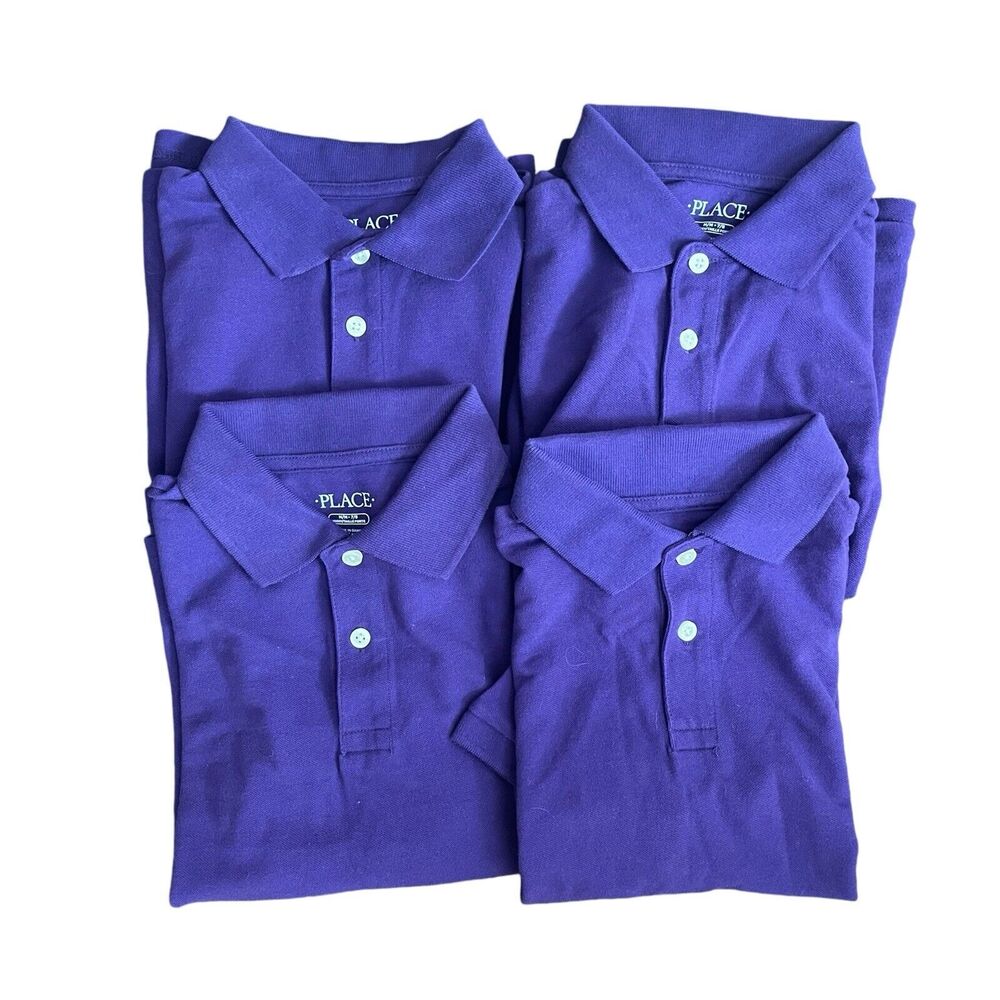 The Children's Place Boys Medium Husky 7/8 Polo Shirt Short Sleeve Purple x4